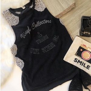 Free People Vinyl Collections Distressed Crochet Tank Top